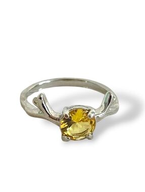 Citrine Yellow Antler Ring Simulated Gemstone Silver Plated Wild child Western